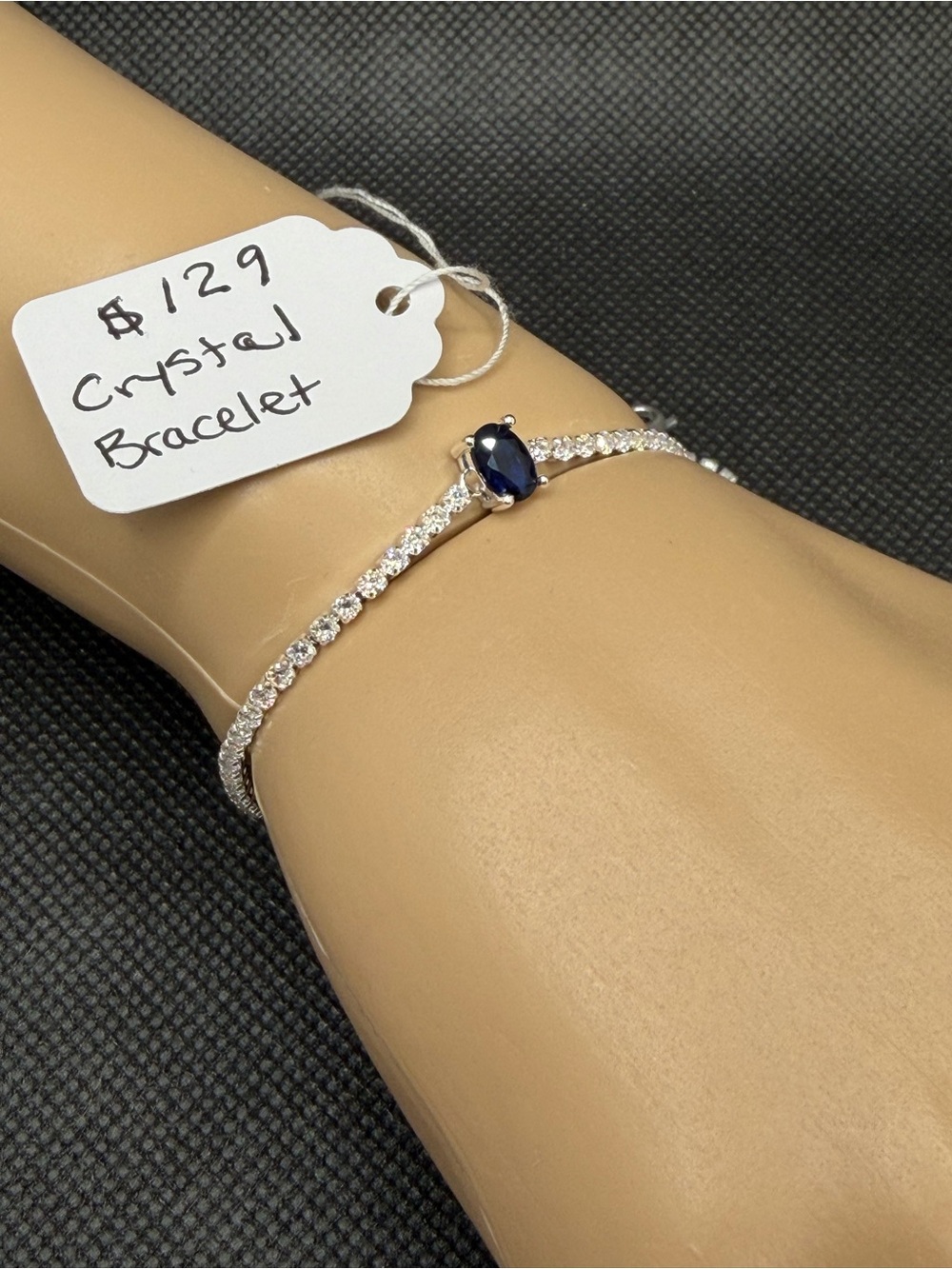 Crystal 925 Silver Tennis Bracelet with Blue Crystal Oval Center Stone